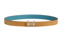 HERMES Calfskin Leather Belts Women's Brown Width: 2.4cm