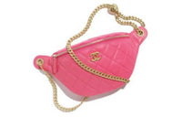 CHANEL Litchi Grain Cow Leather Fanny Pack Women's Pink