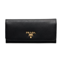 PRADA Saffiano Leather Wallet Large Size Women's Black/Dark Pink