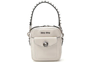 MIU MIU Cow Leather Handbag Shoulder Bag Women's Ecru