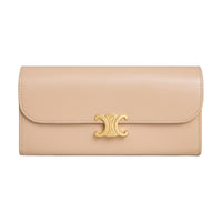 CELINE Triomphe Shiny Calfskin Wallet Large Size Women's Beige