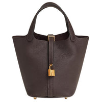 HERMES Picotin Lock Clemence Bullock Leather Basket Bag Handbag Bucket Bag Women's 3S Macassar Ebony