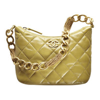 CHANEL Lambskin One Shoulder Handbags Women's Yellow Green