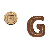 MIU MIU Metal Leather Earrings Women's Gold/Brown