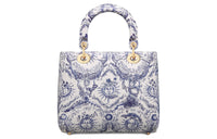 DIOR Lady Dior Cow Leather Shoulder Bag Crossbody Bag Handbag Medium Size Women's White & Navy