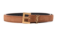 SAINT LAURENT Suede Square buckle Monogram Logo Belt