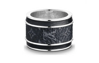 LOUIS VUITTON Metal Canvas Calfskin Rings Unisex Black