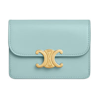 CELINE Triomphe Shiny Cow Leather Wallet, Card Holder Women's Pool Blue