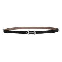 HERMES Calfskin Leather Belts Women's Black Gray Color Width 1.3CM