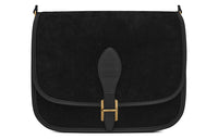 SAINT LAURENT Suede Calfskin Saddle Bag Shoulder Bag Crossbody Bag Medium Size Women's Black