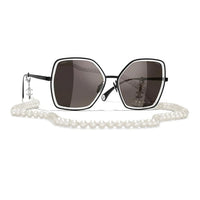 CHANEL Metal Irregular Shape Sunglasses Men's Black