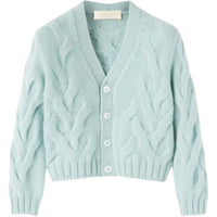 Loro Piana FW24 Solid Color V-Neck Single-Breasted Long-Sleeved Lange Green Mixed Color Kids'