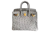 HERMES Birkin Ostrich Leather One Shoulder Handbags Small Size Women's 63 Almond Green