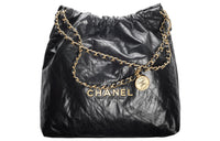 CHANEL Pleated Cow Leather Bucket Bag Handbag Shoulder Bag Women's Black