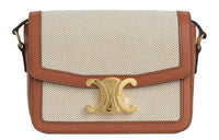 CELINE Textile Cow Leather Shoulder Bag Crossbody Handbag Shoulder Bag Women's White