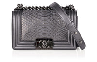 CHANEL LEBOY Python Skin Shoulder Bag Crossbody Bag Women's Silvery-black Ruthenium