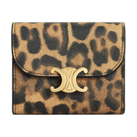 CELINE Triomphe Canvas With Leather Wallet Small Size Women's Leopard Print