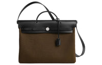 HERMES Herbag Canvas With Hunter Cow Leather Handbag Men's Brown Green With Black Accents
