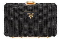 PRADA Wicker One Shoulder Crossbody Clutches Women's Black