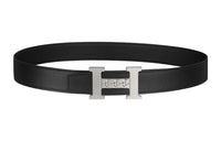 HERMES 5382 Gourmette Silver Buckle Epsom Calfskin Double-Sided Leather Belt Unisex Black/Black Width: 3.2cm