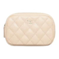 CHANEL Calfskin Clutch Women's Light Beige
