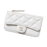 CHANEL Leather Wallets Card Holders Women's White