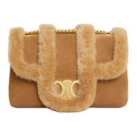 CELINE Cow Leather Suede Handbag, Shoulder Bag Medium Size Women's Smoky