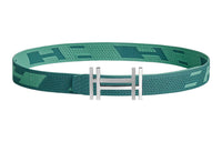 HERMES Embroidered Double H Logo Silver Buckle Nylon Mesh Double-Sided Belt Men's Collegiate Blue/Jasper Width: 3.2cm