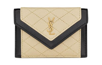 SAINT LAURENT GABY Lambskin Card Holder Women's White/Black