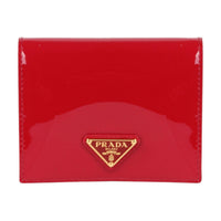 PRADA Patent Leather Calfskin Wallet Women's Red