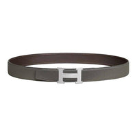 HERMES Brushed Palladium Leather Belts Men's Tan Width: 3.2CM