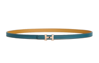 HERMES Letter H With Buckle Smooth Buckle Leather Belts Women's Blue/Brown Width 1.3cm