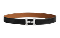 HERMES Logo Pin Buckle Leather Belts Men's Black/Brown Width 3.2CM