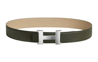 HERMES Leather Belts Men Gray Green/Windbreaker Beige