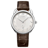 HERMES Arceau Wrist Watch Automatic Mechanical Movement Crocodile Leather Strap 40mm Silver Dial Unisex