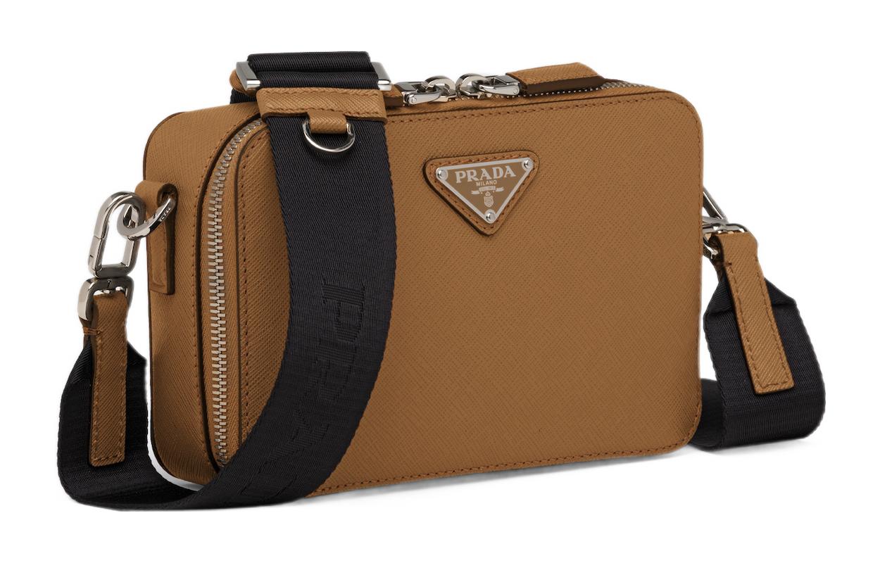 PRADA Brique Leather Shoulder Bag Crossbody Bag Men's Cinnamon Brown