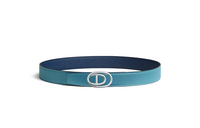 HERMES Double-Sided Design Smooth Buckle Leather Belts Men's Blue Width: 3.2CM