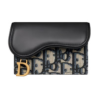 DIOR Oblique Print Soft Calfskin Card Holder Women's Blue