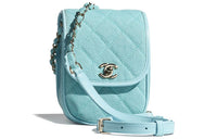 CHANEL Denim Cell Phone Pouch Shoulder Bag Crossbody Bag Women's Fluorescent Blue