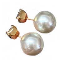 DIOR Metal Resin Pearl Crystal Stud Earrings Women's Gold