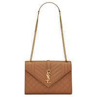 SAINT LAURENT ENVELOPE Calfskin Shoulder Bag Medium Size Women's Caramel