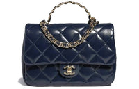 CHANEL Classic Flap CF Lambskin Handbag Shoulder Bag Crossbody Bag Medium Size Women's Dark Blue