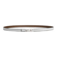 HERMES Leather, Metal, Calfskin, Palladium Plated Leather Belts Women's Brown/White Width 1.3CM