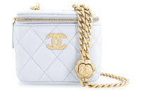 CHANEL Sheepskin Square Box Shoulder Bag Crossbody Bag Small Size Women's Light Gray Blue