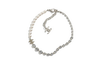 CHANEL Rhinestone Pearl Metal Glass Crystal Necklaces Women's Silver