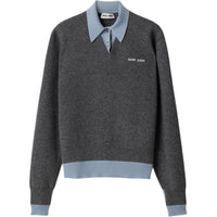 MIU MIU Cashmere Wool Polo Gray/Blue Cashmere