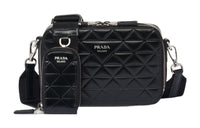PRADA Brique Shiny Leather Messenger Bag Crossbody Bag Shoulder Bag Men's Black