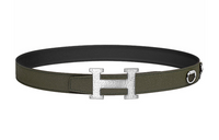 HERMES H Martelee Buckle Smooth Buckle Calfskin Leather Belts Unisex Green Width: 3.2CM