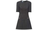 PRADA Button embellished Virgin Wool Mini Dress