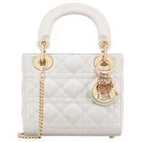 DIOR Lady Dior Sheepskin One Shoulder Handbag Mini Women's Milk White